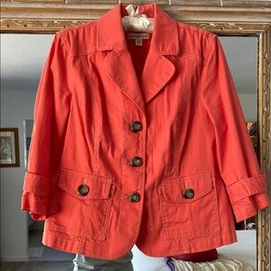 Coldwater Creek Orange Blazer with Notched Lapel and Cropped Fit